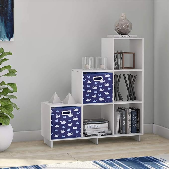 Fabric Cube Storage Bins Whale10.5x 10.5 x 11 in Foldabe Navy Blue Storage Cubes Folding Cloth Storage Cubes Boxes Collapsible Cube Inserts Storage Baskets Drawer for Cube Organizer Closet QY-SC11-6