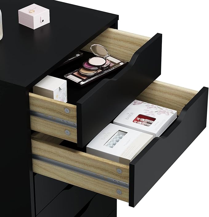 Panana 5/7 Drawer Chest, Wooden Tall Dresser Storage Dresser Cabinet with Wheels, Office Organization and Storage, Bedroom Furniture (Black, 7 Drawer)