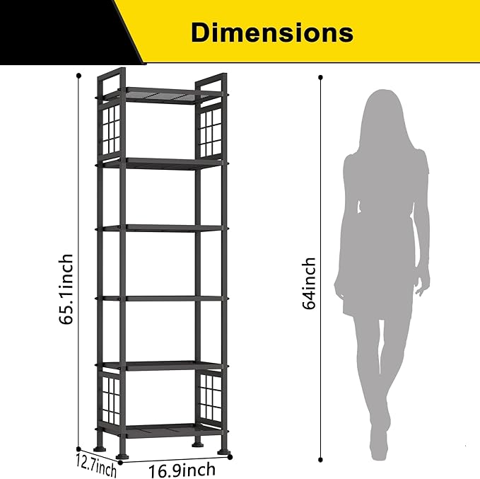 GIOTORENT 6-Wire Standing Storage Shelf for Bathroom Organizers and Storage & Laundry Room Organization, Metal Shelving Unit Pantry Rack for Kitchen & Bathroom, Black