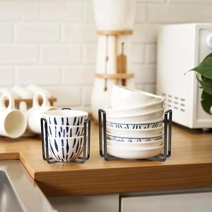 4PCS Dinnerware Bowl Plate Holder ,Bowl Holders Organizer Fit for 4.7 and 6.5 Inches Diameters Bowl, Metal Bowl Storage Dying Display Rack for Kitchen Drawer, Countertop, Cabinet, Shelf, Cupboard