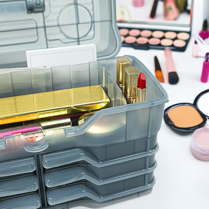 Best Kept | Portable Cosmetic Organizer with Compartments | Makeup Organizer Box For Vanity | Skin Care | Jewelry | Cosmetic Train Case | Hair & Grooming Storage Case | Dark Grey