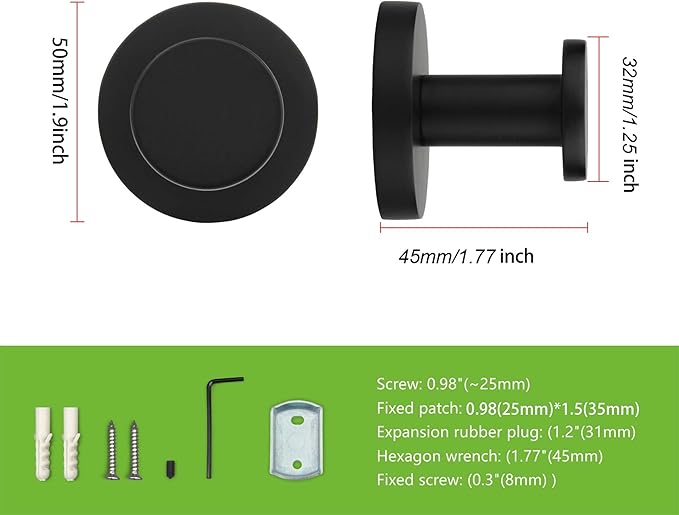 TUNNY 5 Pack Round Towel Hooks-Matte Black Modern Coat Hooks Shower Towel Hooks for Bathroom Kitchen Home Storage