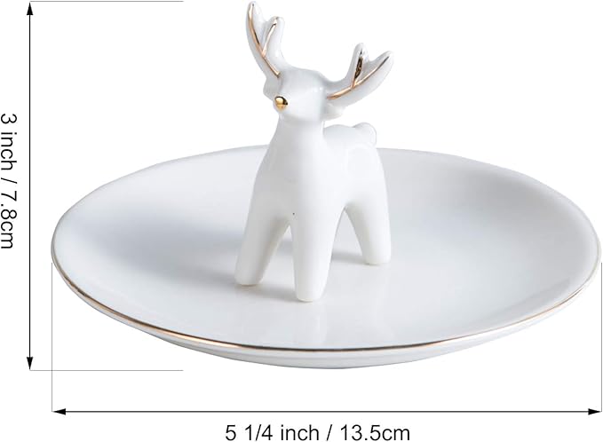 Kimdio Ring Holder Ceramic Christmas Deer Jewelry Tray Jewelry Dish Necklace and Earring Holder for Women Home Decor Gift for Christmas Birthday Wedding etc.