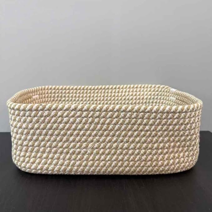KALLAX Small Woven Basket, 12 x 8 x 4.5 Inches, Storage Basket for Organizing, Cute Small Rope Shelf Closet Cube Storage Bins Baskets for Shelves, Dog Toy Gift Baskets Empty, 3 Pack Brown