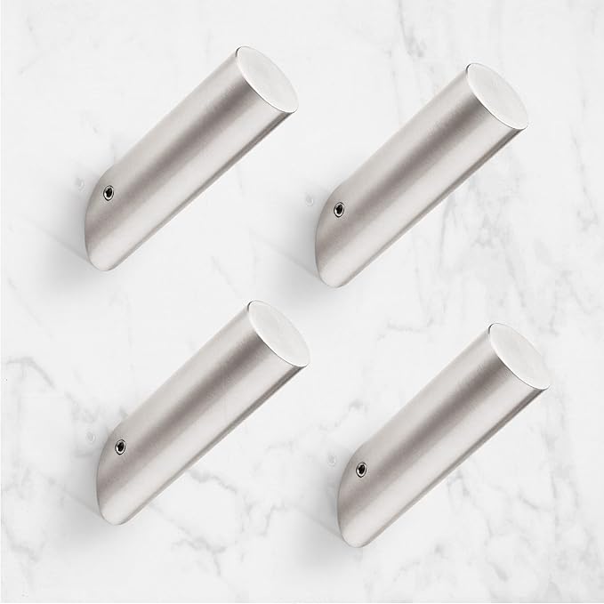 NINETREX Towel Hooks Brushed Nickel Modern Wall Hooks SUS 304 Stainless Steel Heavy Duty Hook for Bathroom Entryway Bedroom Coat Key Mudroom Garage, Wall Mounted 4 Pack