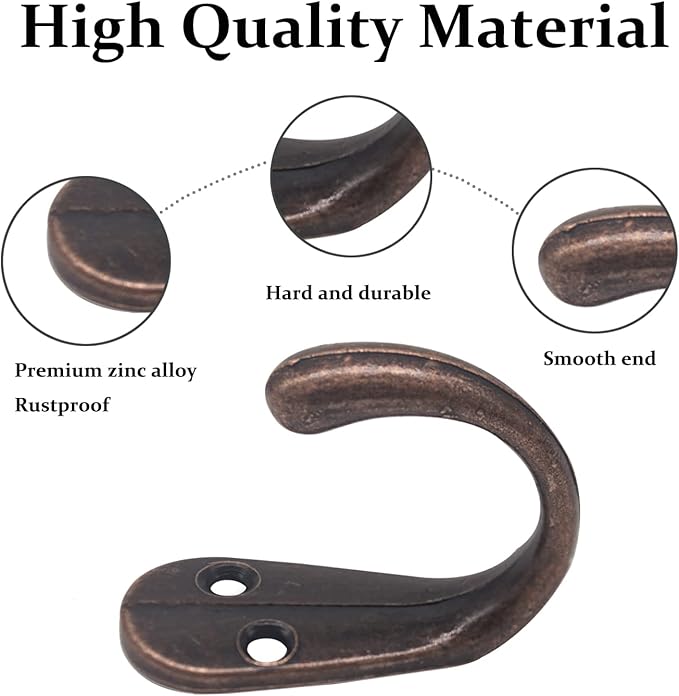 Gutapo 20pcs Copper Single Prong Robe Hook, Hooks for Hanging, Flat Coat Hooks Wall Mounted for Hanging Towel Hooks with 44 Screws for Coats Bag Scarf Key Hat Cup