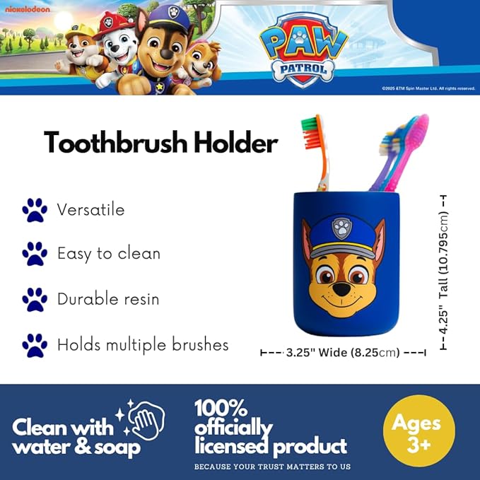 Paw Patrol Chase Kids Toothbrush Holder - Makeup Brushes/Pens Tumbler, (Officially Licensed Product) by Franco Collectibles