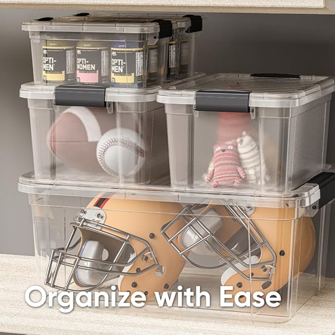 Superio Clear Storage Box with Lid, 22.5 Quart Plastic Container Bins for Organizing, Stackable Crates, BPA Free, Non Toxic, Odor Free, Organizers for Home, Office, School, and Dorm, 10 Pack