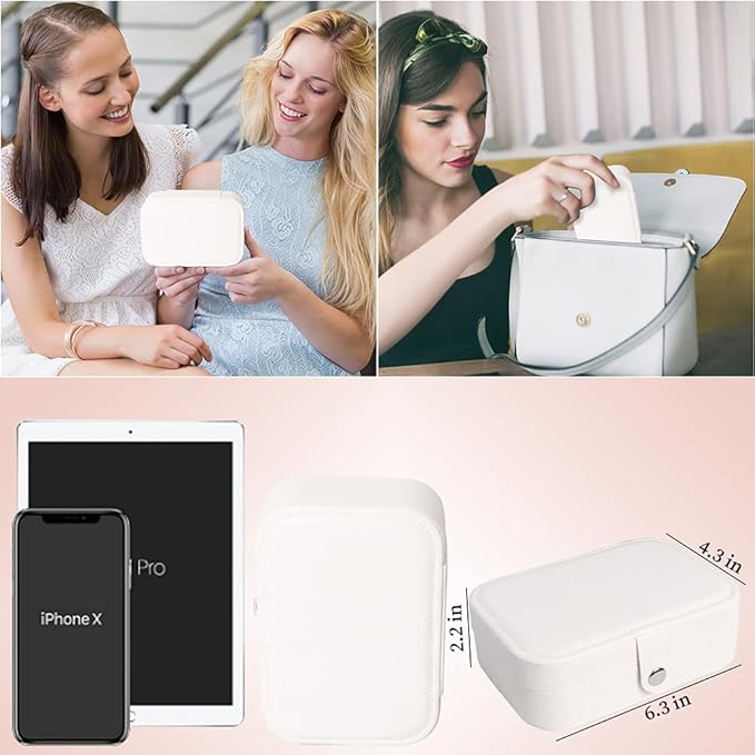 Travel Jewelry Box, Small Jewelry Organizer Boxes for Women Girls, 2 Layer Travel Jewlery Case, PU Leather Mini Portable Jewerly Storage Display Holder for Earrings, Ring, Necklaces, Bracelets - White