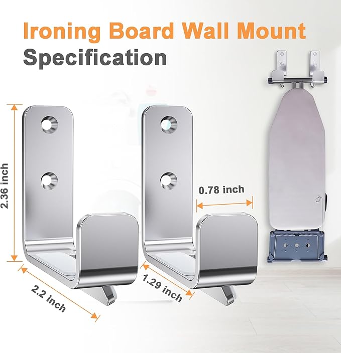 Ironing Board Holder Hanger Wall Mount, 304 Stainless Steel Ironing Board Hanger, Y T Leg Heavy Duty Iron Board Holder Hook for Laundry Room, Silver