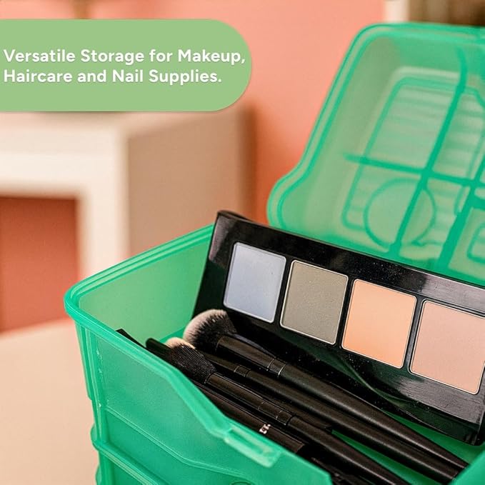 Best Kept Portable Cosmetic Organizer with Compartments | Makeup Organizer Box For Vanity | Skin Care | Jewelry | Cosmetic Train Case | Hair & Grooming Storage Case | Green translucent