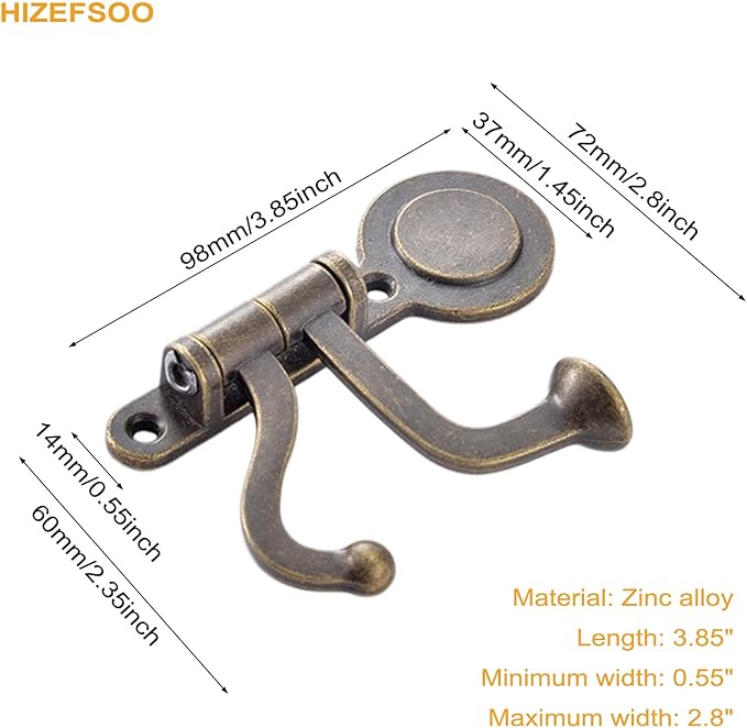 4PCS Rustic Swivle Hook, Zinc Alloy Swivel Coat Hook Wall Mounted Coat Hook Decorative Cast Iron Heavy Duty Double Hooks Vintage Robe Rv Bathroom Kitchen Garage Hooks (Double Hook)