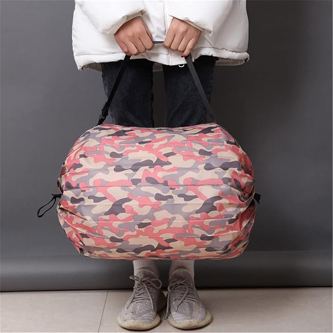 Portable Foldable Shopping Bag Large Capacity Multipurpose Storage Bag Sports Travel Shoulder Bag (Pink Camouflage)