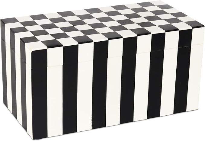 Handicrafts Home Large Decorative Storage Box with Lid – Black and White Keepsake Storage Box, Decorative Jewelry & Memory Box for Coffee Table, Shelf & Bedroom Decor – Puzzle Check 10 x 5 x 5