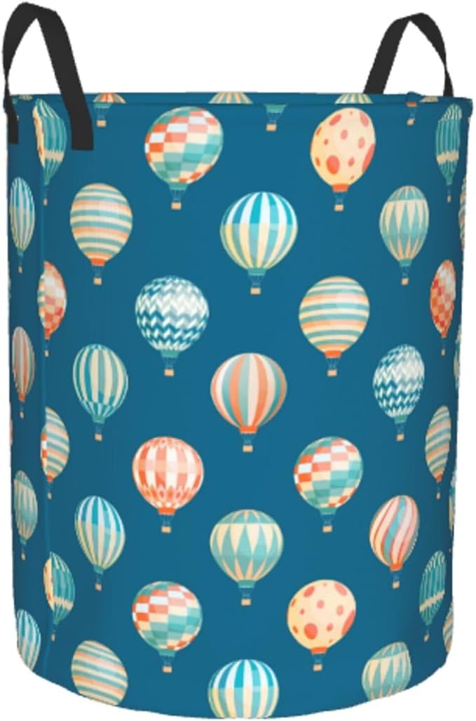 Cute Hot Air Balloons Round Laundry Hamper Storage Basket Toys Clothes Organizer Bin For Home Bathroom Bedroom Dorm Nursery, 62l