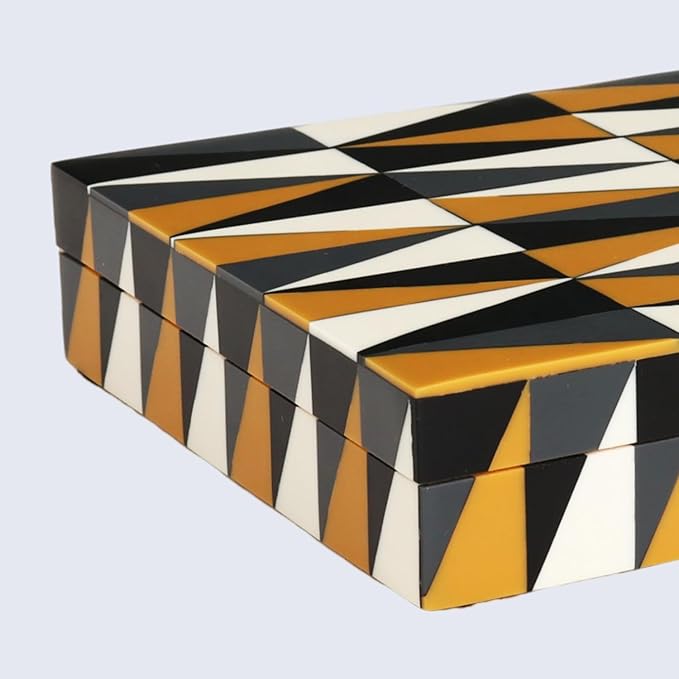 Handicrafts Home Decorative Storage Box with Lid – Black and White Decorative Box for Remote Controls, Slim Coffee Table Storage Box for Shelf, Desk & Living Room Decor – Puzzle Guild 8 x 6 x 1.5