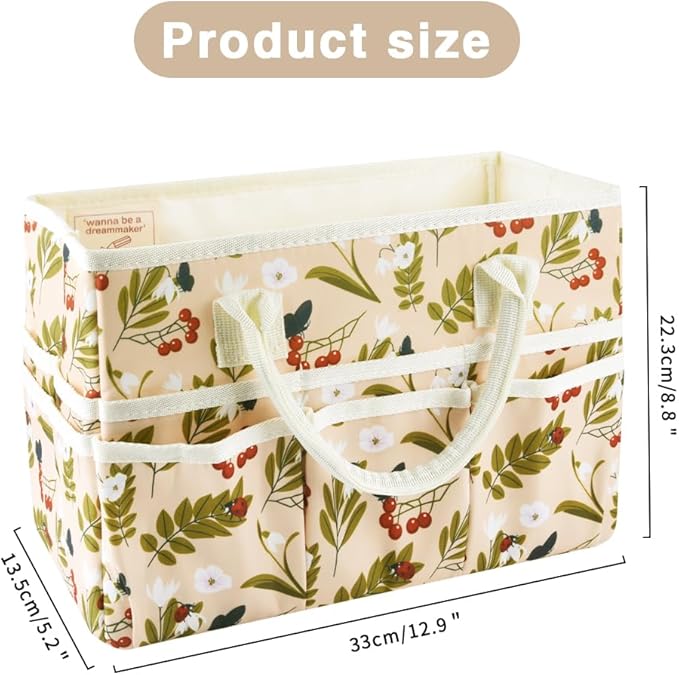 E-WEICHEN Craft Organizer Tote Bag Art Storage Caddy with Multiple Pockets Containers for Art,Craft,and Office Supplies Storage.Red Fruit
