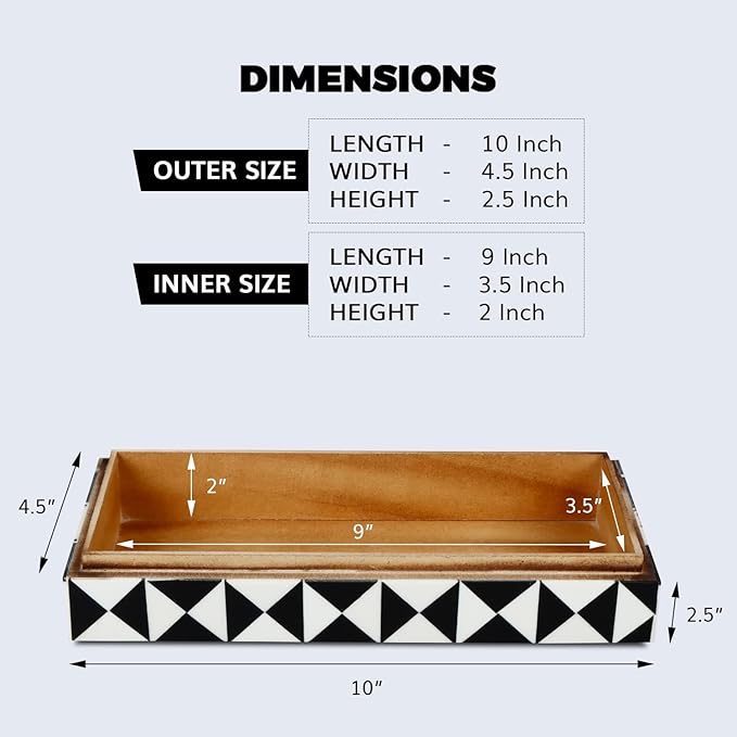 Handicrafts Home Decorative Storage Box with Lid – Black and White Box for Remote Controls, Coffee Table Storage Organizer, Keepsake Decorative Box for Shelf & Hallway Decor – Trianlge 10x4.5x2.5
