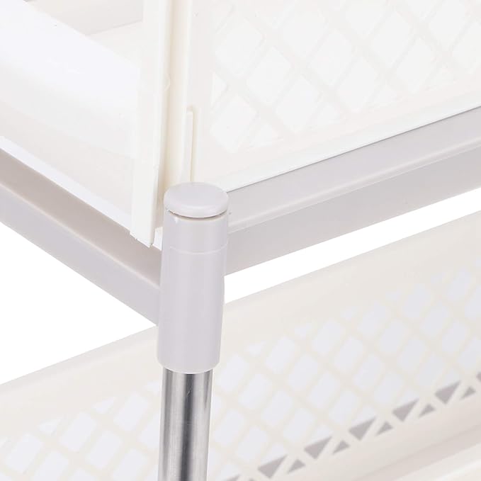 2 - Layer Bathroom Sliding Basket Storage Cabinet Organizer, White Bathroom Shelf with Pull Out Drawers, Space Saving Storage Rack for Kitchen Bathroom Office, Sturdy PP ABS Materi