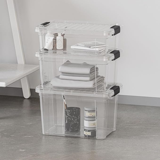 Superio Small Storage Bins with Lids- 6 Pack, 4.75 Qt Clear Boxes for Organizing, Stackable Plastic Containers- BPA Free, Non-Toxic, Odor Free, Organizer for Home, Office, Dorm