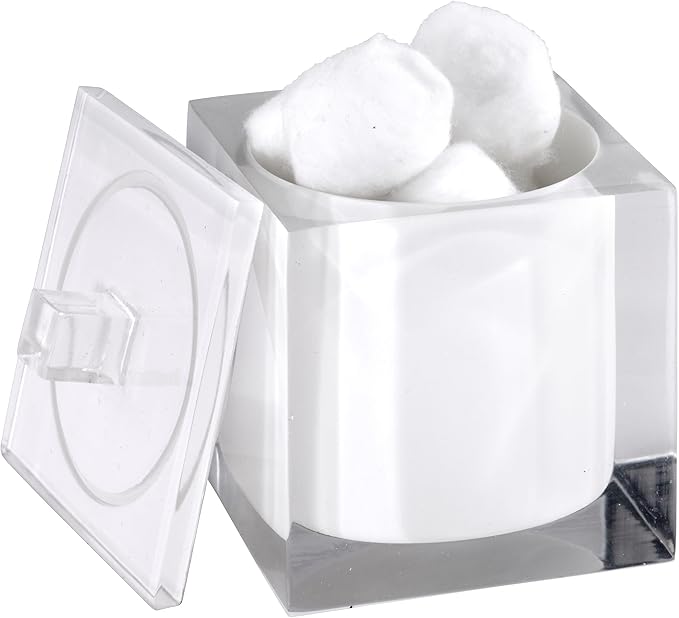 Izod - Bathroom Set, 3pc Countertop Accessories, Vanity Tray, Covered Jar & Lotion Pump, Modern Home Decor, Dorm Room Essentails (Marina Collection, White)