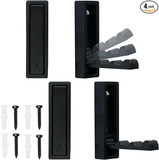 4PCS Magnetic Folding Wall Hooks, Heavy Duty 30LB Zinc Alloy Foldable Coat Hooks for Hanging Towels, Coats, Bags, Keys - Space Saving Black Wall Mounted Hooks for Bathroom, Kitchen, Entryway, Closet