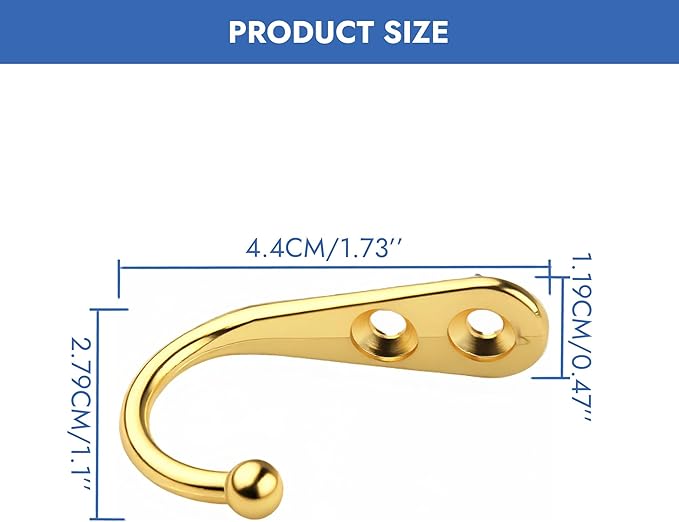 12 Pack Golden Coat Hooks Wall Mounted, Rustproof Zinc Alloy Metal Hooks for Hanging Coats, Heavy Duty Utility Key Holder Hooks with Screws for Bathroom, Entryway, Kitchen, Hat, Towel, Cup, Robe
