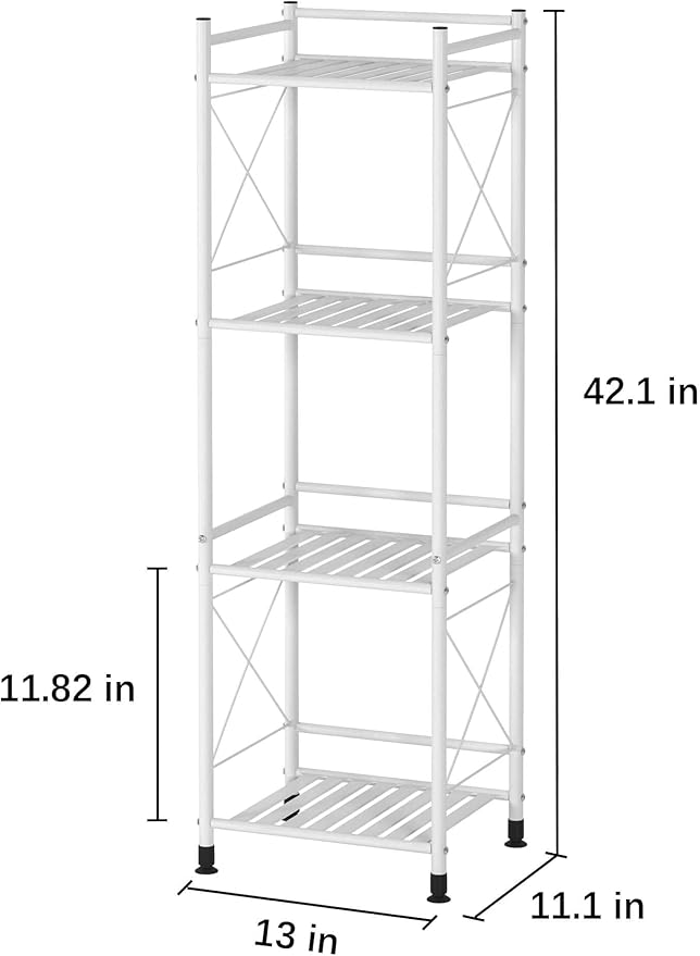 TZAMLI 4 Tier Shelving Unit, Freestanding Bathroom Storage Shelves, Metal Heavy Duty Storage Rack Shelf for Small Space Kitchen Balcony Office, White