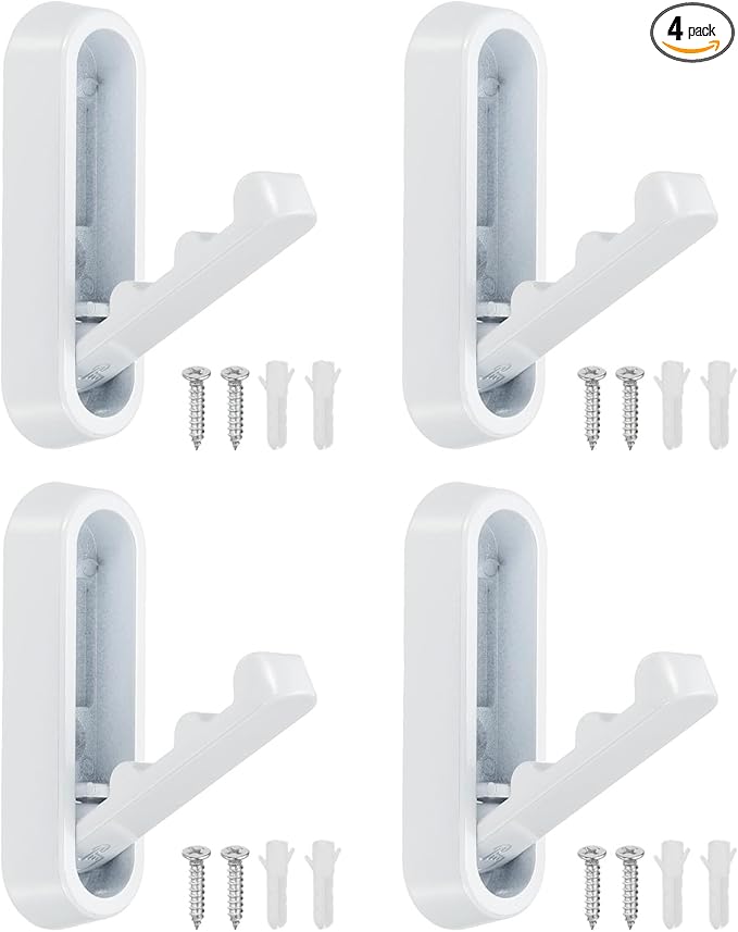 uxcell 4Pcs Foldable Wall Hooks, Aluminum Alloy Heavy Duty Wall Mounted Folding Coat Hooks with Mounting Accessories Space-Saving for Hanging Coat Towels Hat Bags, Oval, Matte White