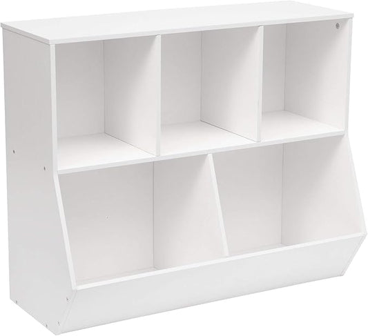HOOBRO Kids Bookshelf, Bookcase Footboard, Toy Storage Cubby, Children's Toy Shelf, 35.4" L Storage Cabinet, Fit for Children's Room, Playroom, Hallway, Kindergarten, White WT32CW01