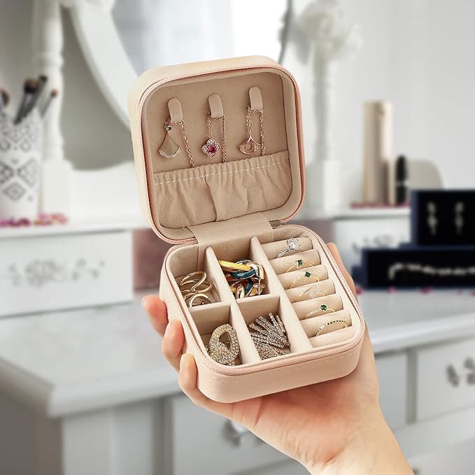 Travel Jewelry Case, Mini Portable Jewelry Travel Boxes, Small Jewelry Organizer for Rings, Earrings, Pendants, Watches, Necklaces, Lipsticks Organizer Storage Holder Case (Pink-6packs)