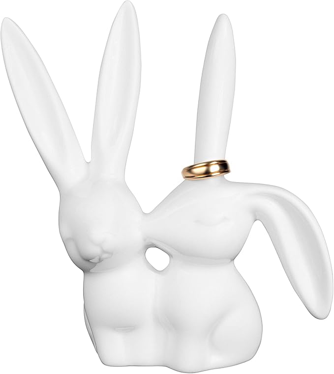 Creative Co-Op Ceramic Bunny Rabbits Ring Holder