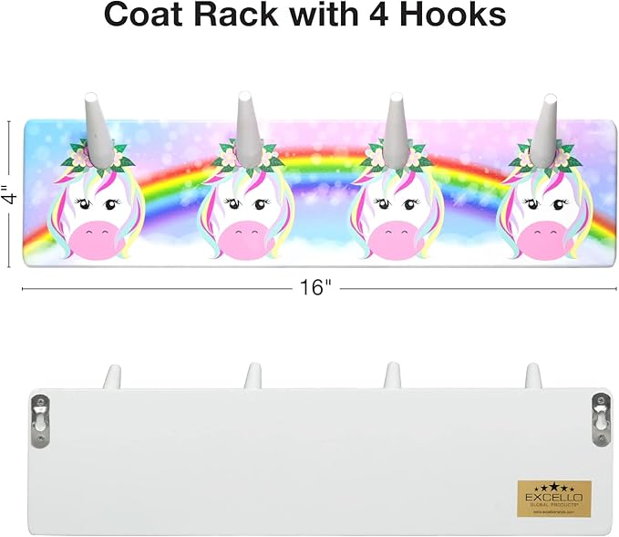 EXCELLO GLOBAL PRODUCTS Children's Coat Hooks (Unicorn)