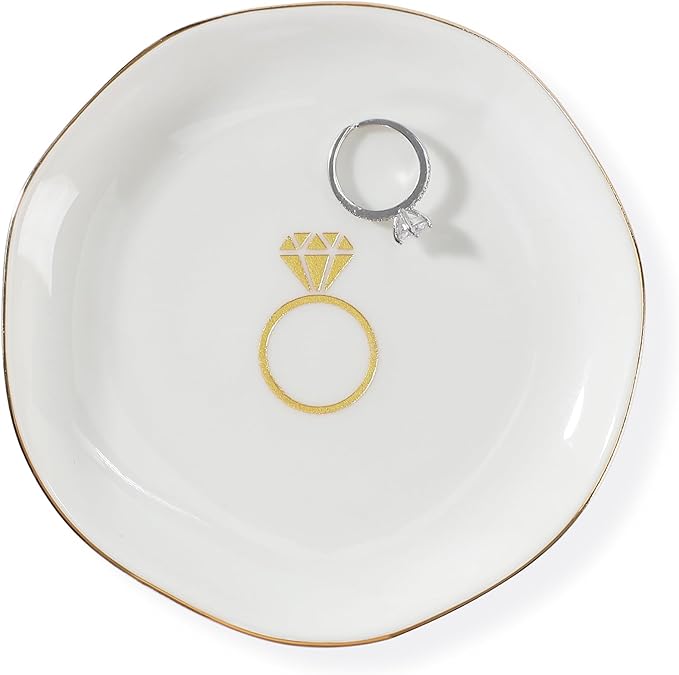 HOME SMILE Ring Dish Printed Ringï¼Engagement Engaged Wedding Bridal Gifts for Newly Engaged Friend,Daughter, Sister,Newlyweds,BFF