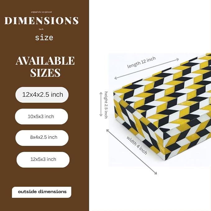 Decorative Storage Box, Handmade Chevron Pattern, Boho Style, Multipurpose Gift Box (zigzag, 12X4X2.5 Inch)