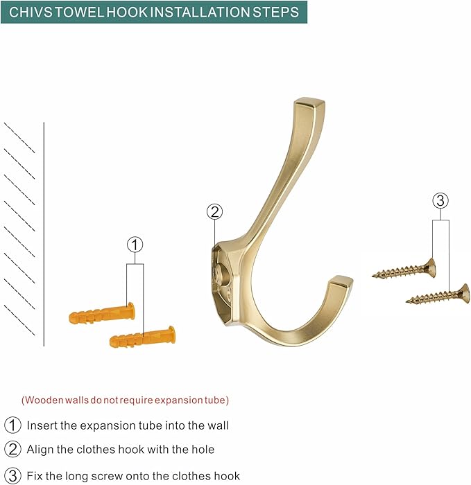AVICCI 5 Pack Coat Hooks Matte Gold Towel Hooks Robe Hooks for Bathroom Living Room Bedroom Hanger for Robe Dressing Room