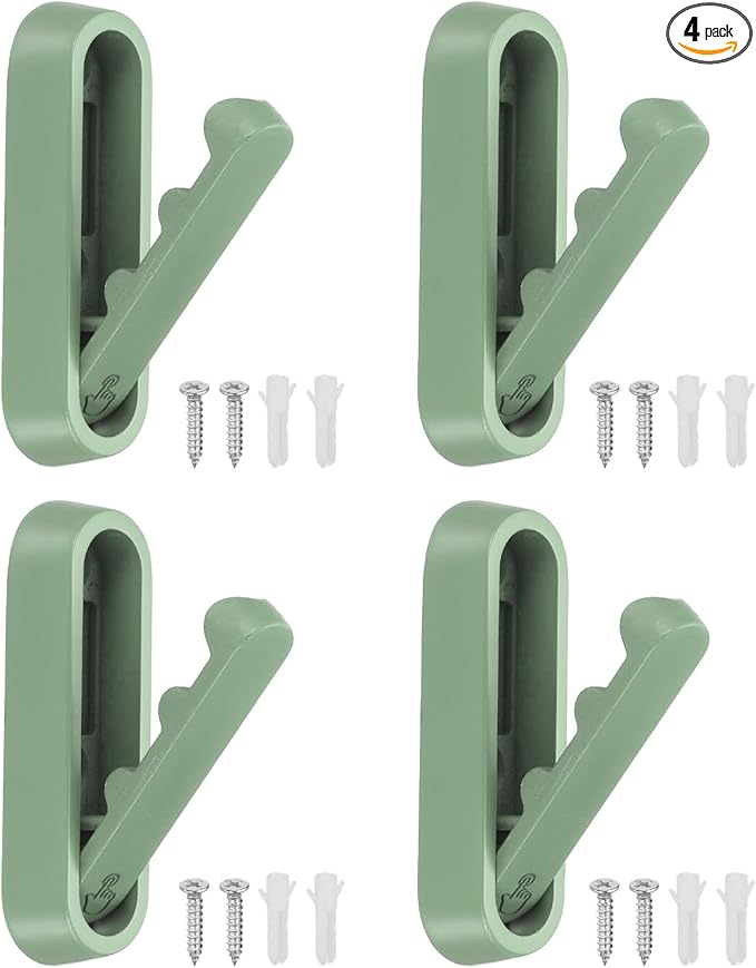 uxcell 4Pcs Foldable Wall Hooks, Aluminum Alloy Heavy Duty Wall Mounted Folding Coat Hooks with Mounting Accessories Space-Saving for Hanging Coat Towels Hat Bags, Oval, Matte Green