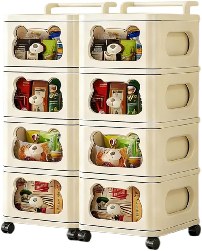 Drawer Storage Organizer, Rolling Storage Cart with 8 Drawers, Plastic Drawer Tower Organization Storage Container with Wheels for Home, Bathroom, Kitchen, Entryway, Office, Dorm