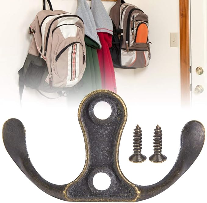 10 Pack Wall Hooks Coat Hooks, Towel Hook Double Prong Robe Hanger Wall Mounted Coat Rack Retro Utility Hooks for Hanging Towels Clothes Robes Bag Key Cup Hat, Zinc Alloy, Bronze