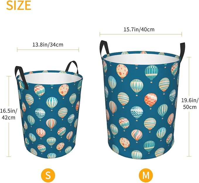 Cute Hot Air Balloons Round Laundry Hamper Storage Basket Toys Clothes Organizer Bin For Home Bathroom Bedroom Dorm Nursery, 62l