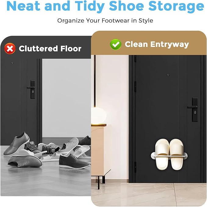 Magnetic Hanging Shoe Rack, Slipper Holder, Wall Mounted Shoe Rack No-Drill RV Camper Storage and Organization and Iron Door Closet, Towel Holder, Space Saving 11" x 2.6" x 2.2"