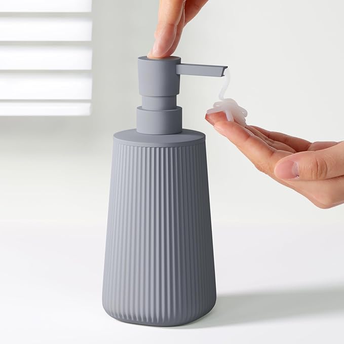 2 Pack Bathroom Soap Dispenser Set, Grey Dish Soap Dispenser for Kitchen, Small Plastic Hand Soap Dispensers 8.5 Oz, Liquid Soap Container Bottle with Pump, Matte Gray