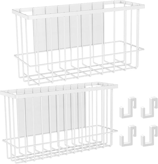 NiHome Magnetic Metal Basket Organizers, Dryer Ball Holder, 2PCS Medium & Small, Versatile Storage for Kitchen & Office Holds Up to 14 lbs, Easy Attach to Refrigerator or Any Magnetic Surface (White)