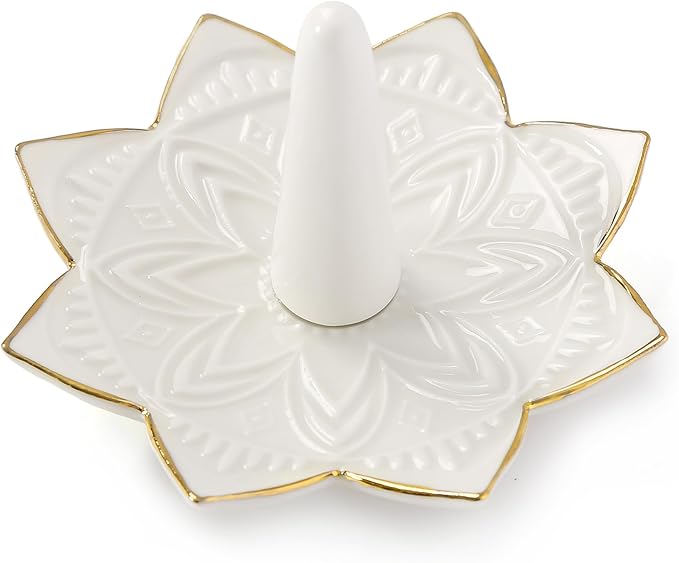 Ceramic Ring Holder for Jewelry,White Mandala Ring Dish Jewelry Dish Jewelry Holder,Room Decor,Engagement Wedding Birthday Gifts for Couples Women
