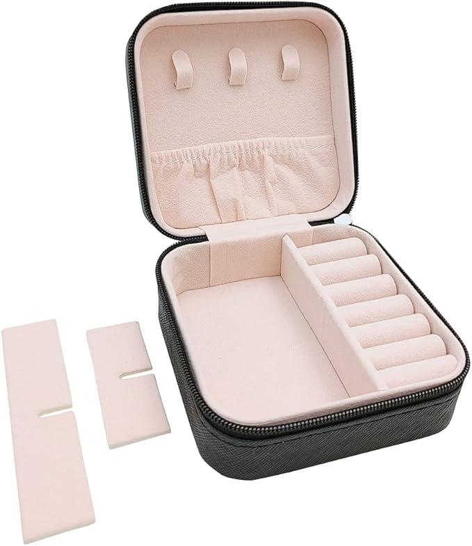 Mini Jewelry Travel Case, Small Portable Jewellry Organizer Box Portable Display Storage Box for Rings Earrings Necklaces, Gifts for Girl, Women, Wedding, Birthday, Mom, Mother's Day (Black)