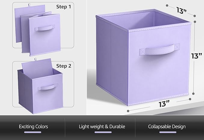 Sorbus Fabric Storage Cubes - 6 Foldable Storage Bins for Organizing Pantry, Cubbies, Toy Box - Clothes Storage & Closet Organizer - 13 Inch Collapsible Cube Baskets for Shelves with Handle