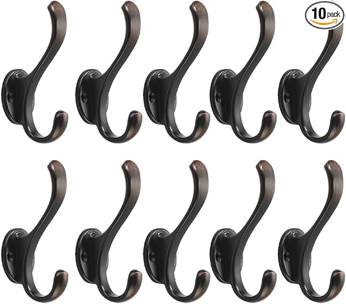 khtumeware Coat Hooks 10Pack Hardware Towel Hooks for Hanging Coats Oil Rubbed Bronze Robe Hooks Wall Mounted for Key Towel Bags Cup Hat