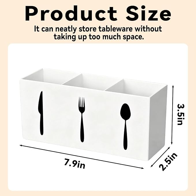 Utensil Holder,Kitchen Countertop Organizer,Silverware Organizer,3 Compartments Silverware Caddy,Plastic Utensil Holder, Large Capacity Cutlery, Spoon, Fork, and Knife Rack (White)