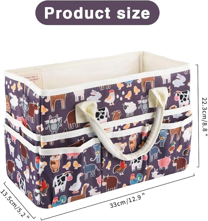 E-WEICHEN Craft Organizer Tote Bag Art Storage Caddy with Multiple Pockets Containers for Art,Craft,and Office Supplies Storage.Purple animals