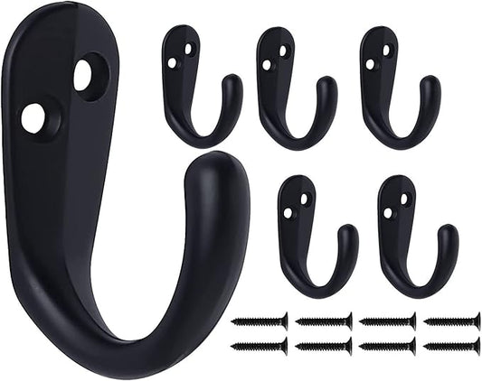 Coat Hooks Black, 6 Pack Small Antique Jacket Hooks Heavy Duty Single Wall Hook with Screws for Entryway Bedroom Bathroom Kitchen Garage Toilet Office Shop